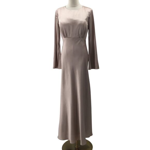 FORMAL PARTY SZ 6 S taupe pink satin wedding guest bridesmaid dress NEW b19 - Picture 2 of 8